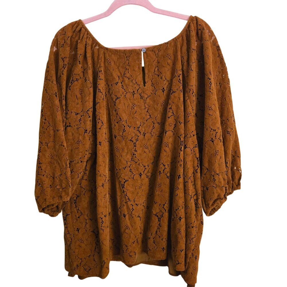 Anthropologie NWT Dolan Left Coast Norah Floral Corduroy Blouse Camel Size 3X - Picture 3 of 11